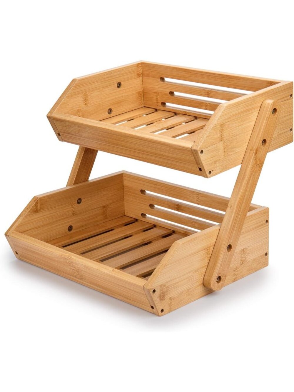 New Large Bamboo 2-Tier Fruit Basket 15 mm Thick Kitchen Counter Bowl Stand